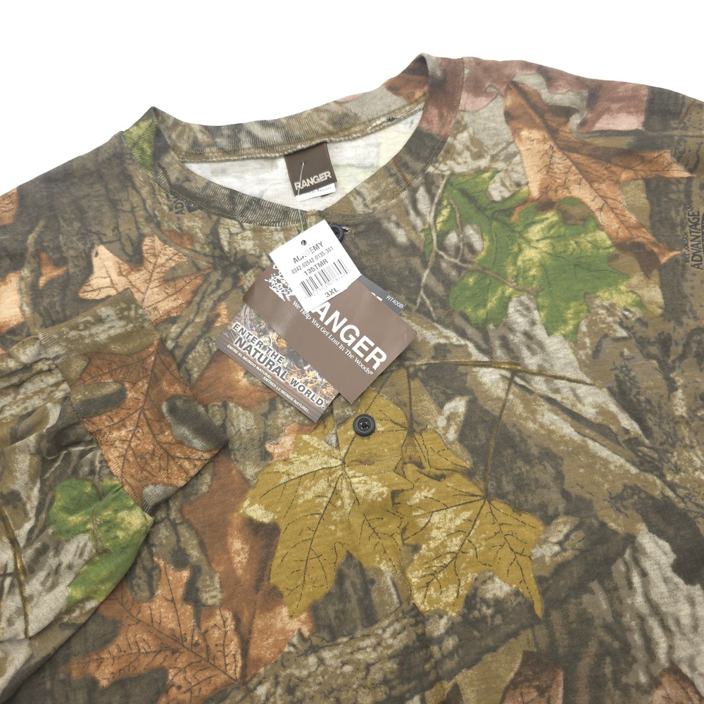 Ranger Mens 3XL Camo Henley Shirt Long Sleeve Advantage Timber RT400B NWT